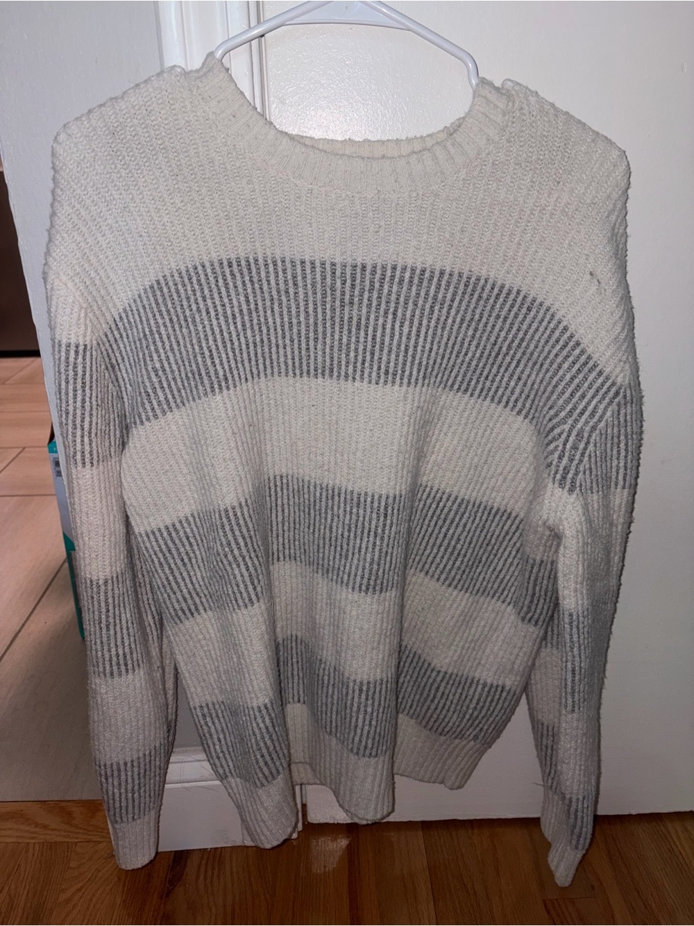 Pink Rose Cream & Gray Striped Knit Sweater